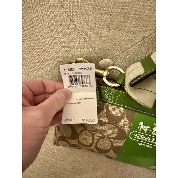 NWT Coach Heritage Stripe Shoulder Bag - Green Khaki Signature Canvas Y2K Retro - Picture 5 of 8